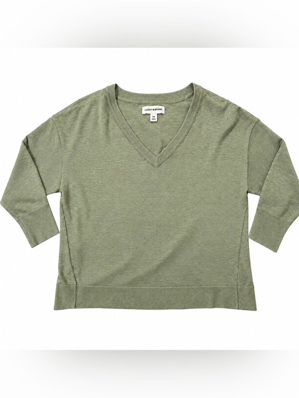 Lucky Brand XXL Olive Green V Neck Long Sleeve Lightweight Sweater Pullover
